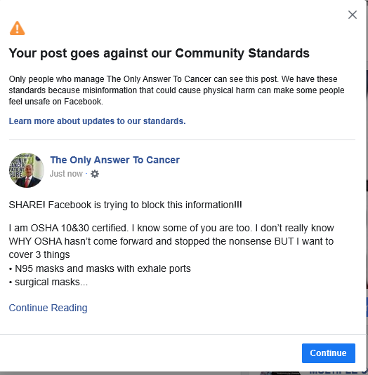 FACEBOOK IS BLOCKING The Truth About Masks