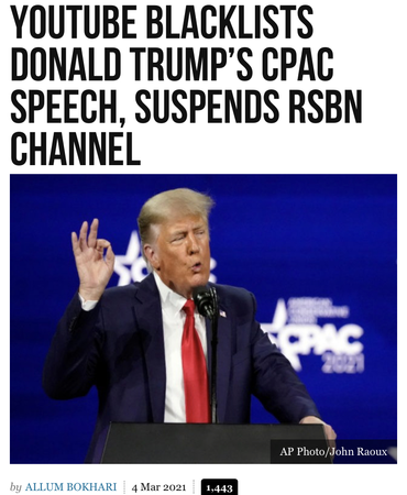 YouTube Blacklists Donald Trump’s CPAC Speech, Suspends RSBN Channel